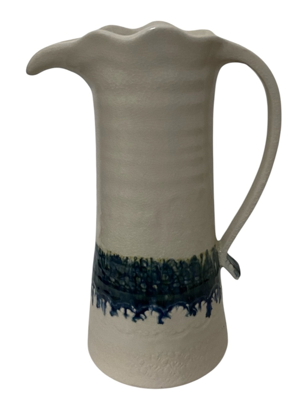 NWT Anthropologie Ceramic Pitcher in Cream and Blue Drip Glaze